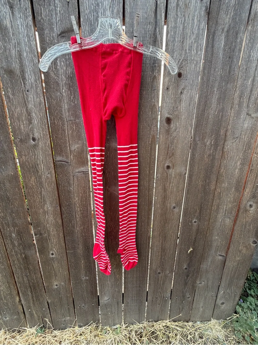 Size 8-10 Polarn O. Pyret Red Striped Tights - like new